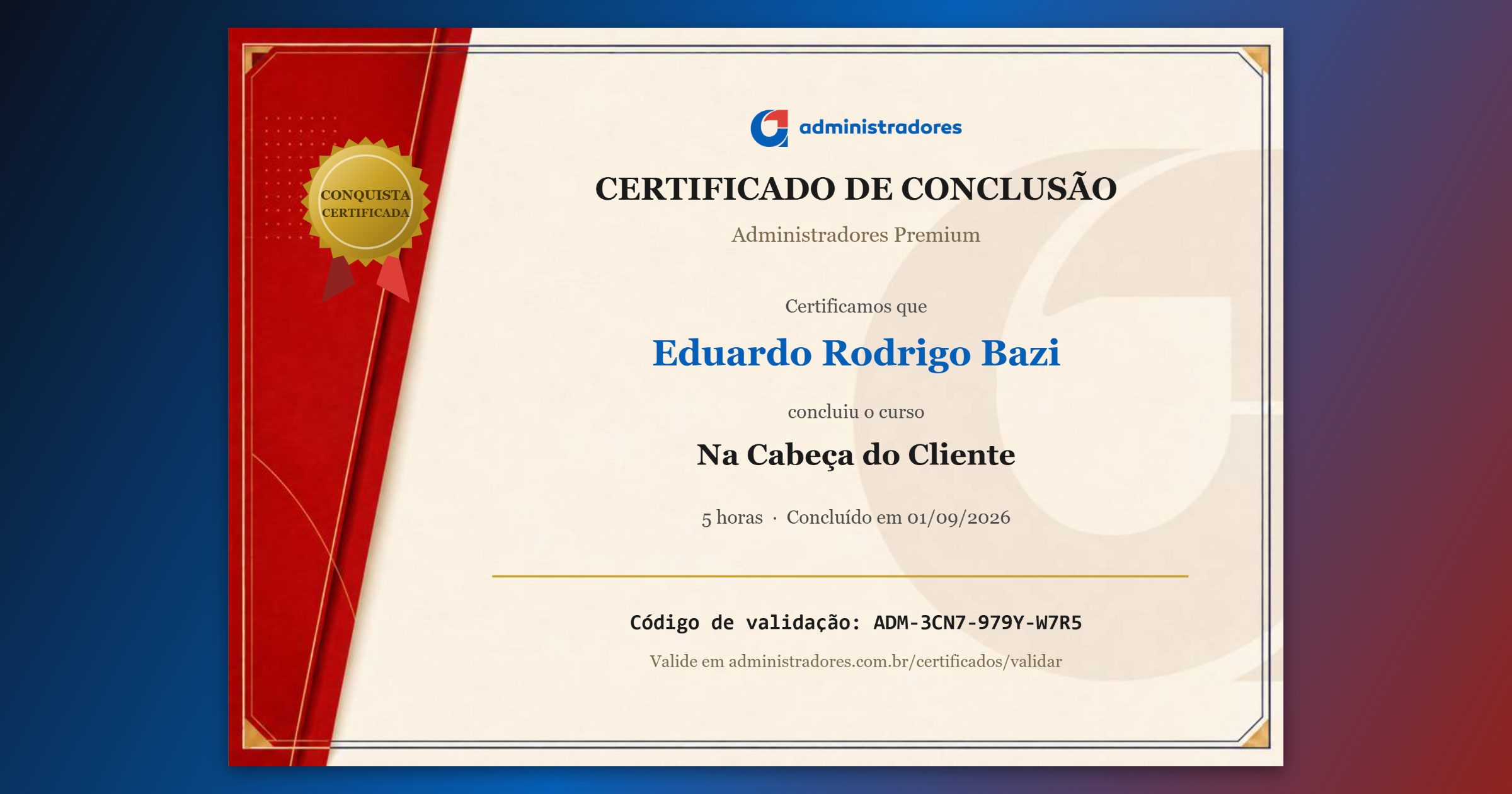 Certificado de Eduardo Rodrigo Bazi