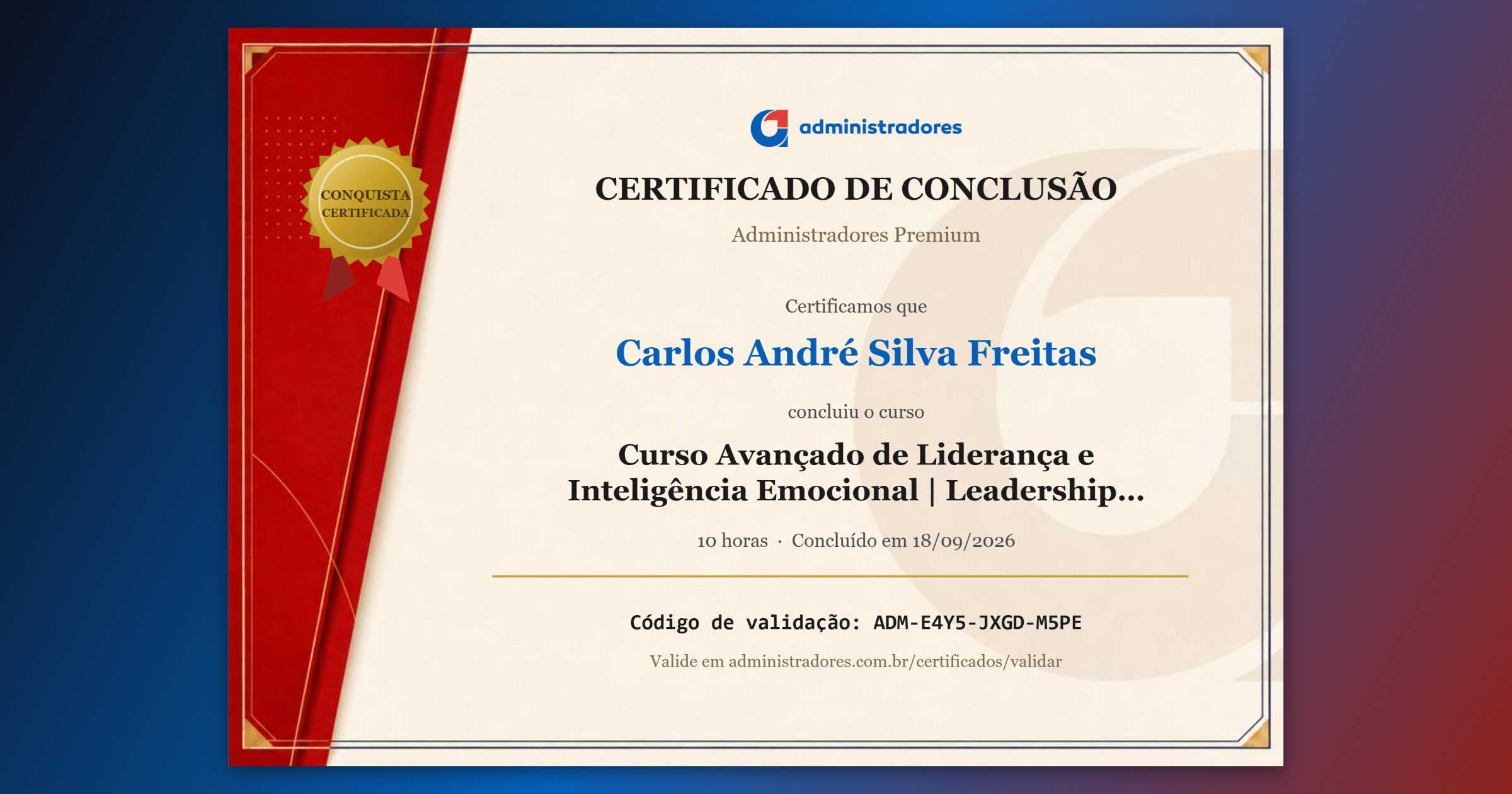 Certificado de Carlos André Silva Freitas