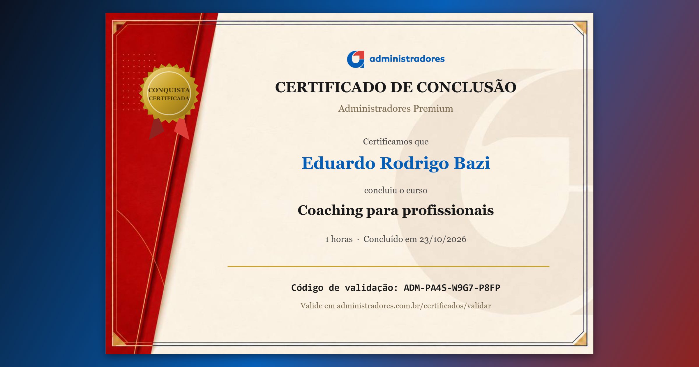 Certificado de Eduardo Rodrigo Bazi