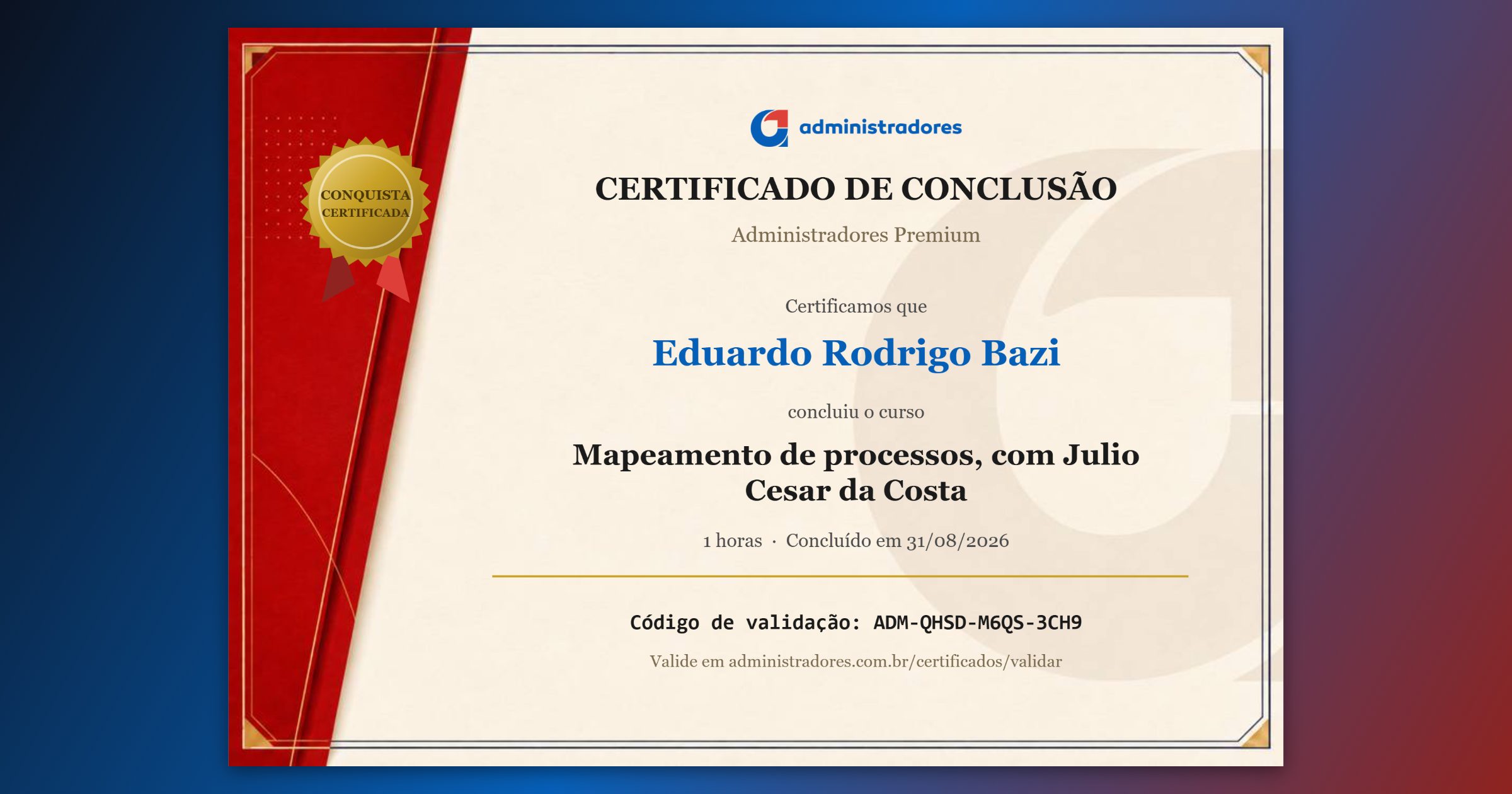 Certificado de Eduardo Rodrigo Bazi