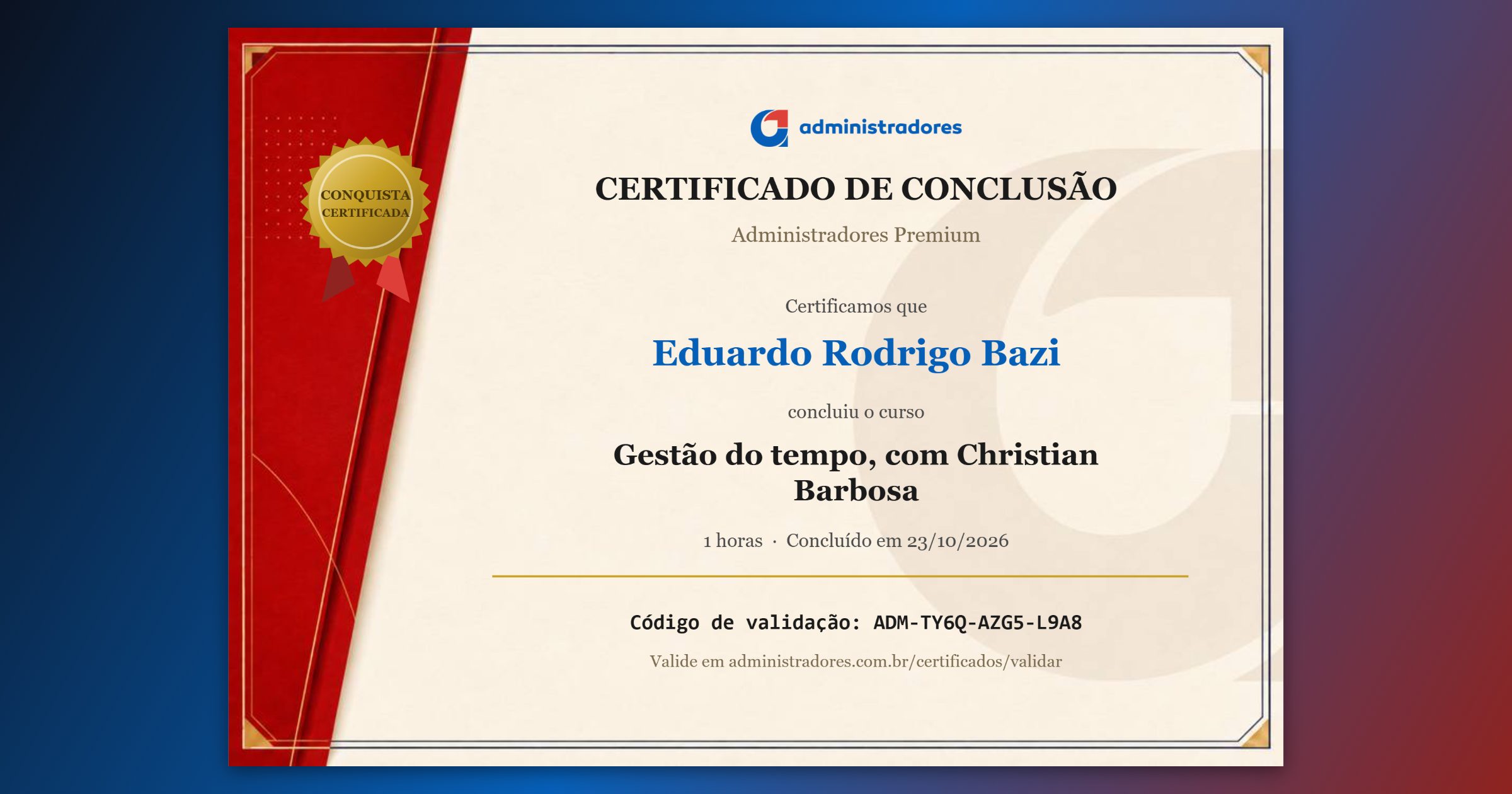 Certificado de Eduardo Rodrigo Bazi